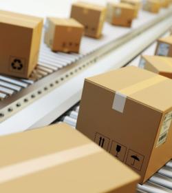 Cardboard boxes on conveyor belt