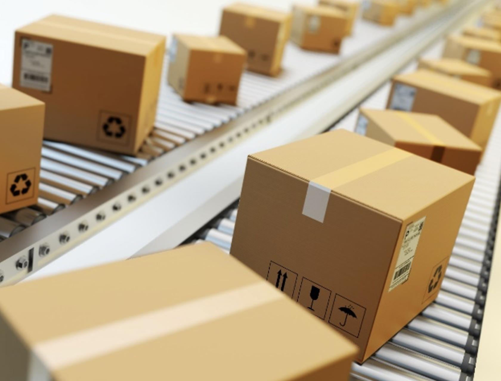 Cardboard boxes on conveyor belt